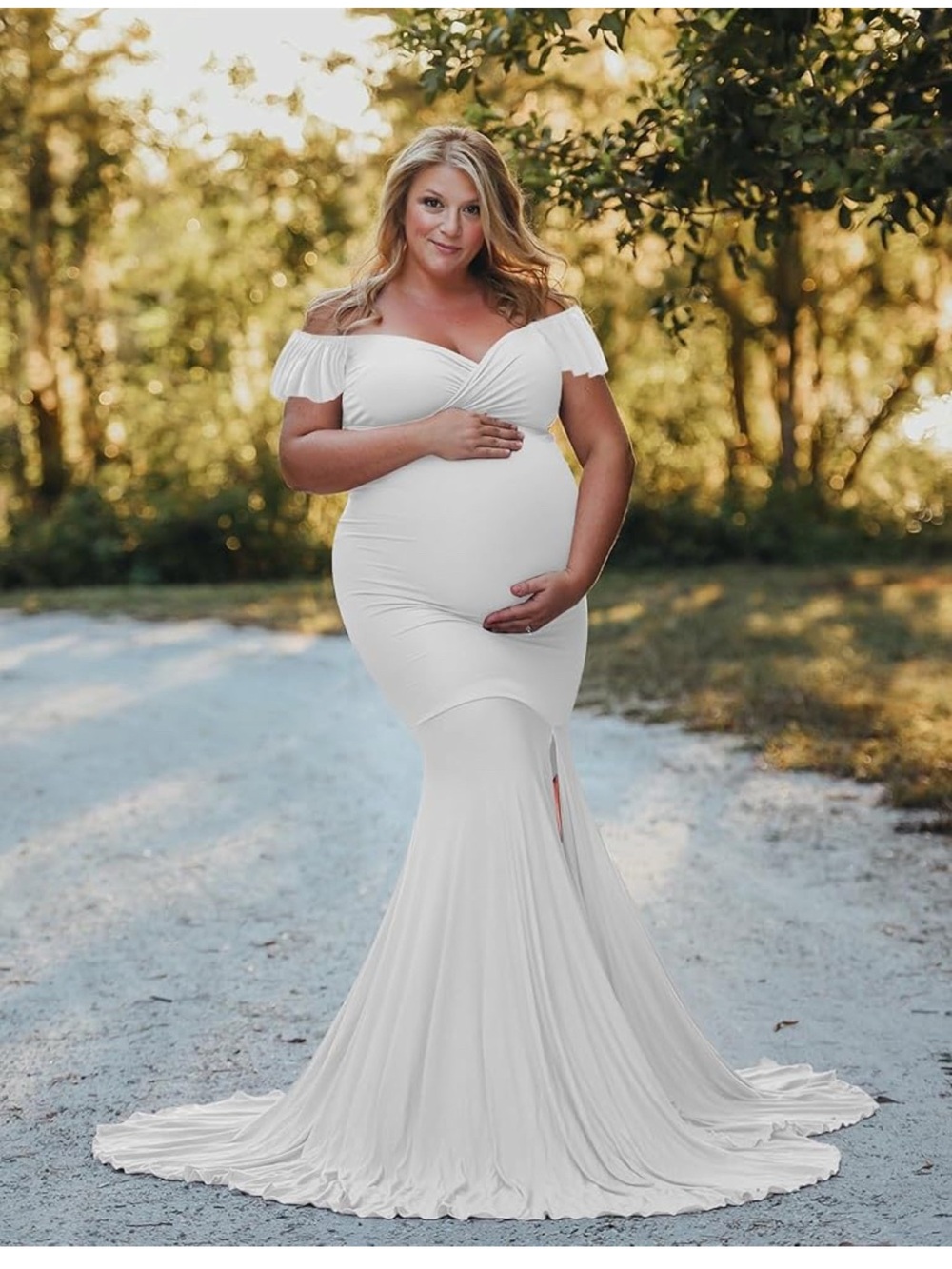 Amazon White Off-Shoulder Maternity Maxi Dress
